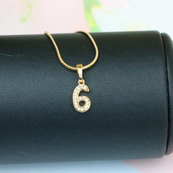 "Rose Gold Number 6 Pendant with Crystals – 18K Gold Plated Charm, XPPT1346 - Picture 3 of 13